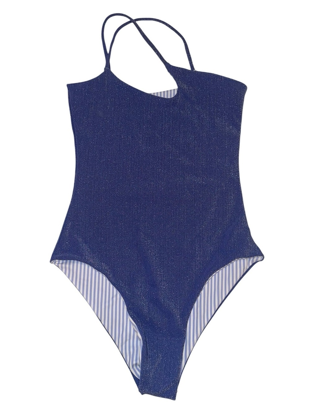 Reversible Blue Stripe One Piece Swimsuit Sparkle Navy Fits Like Med - Picture 1 of 5